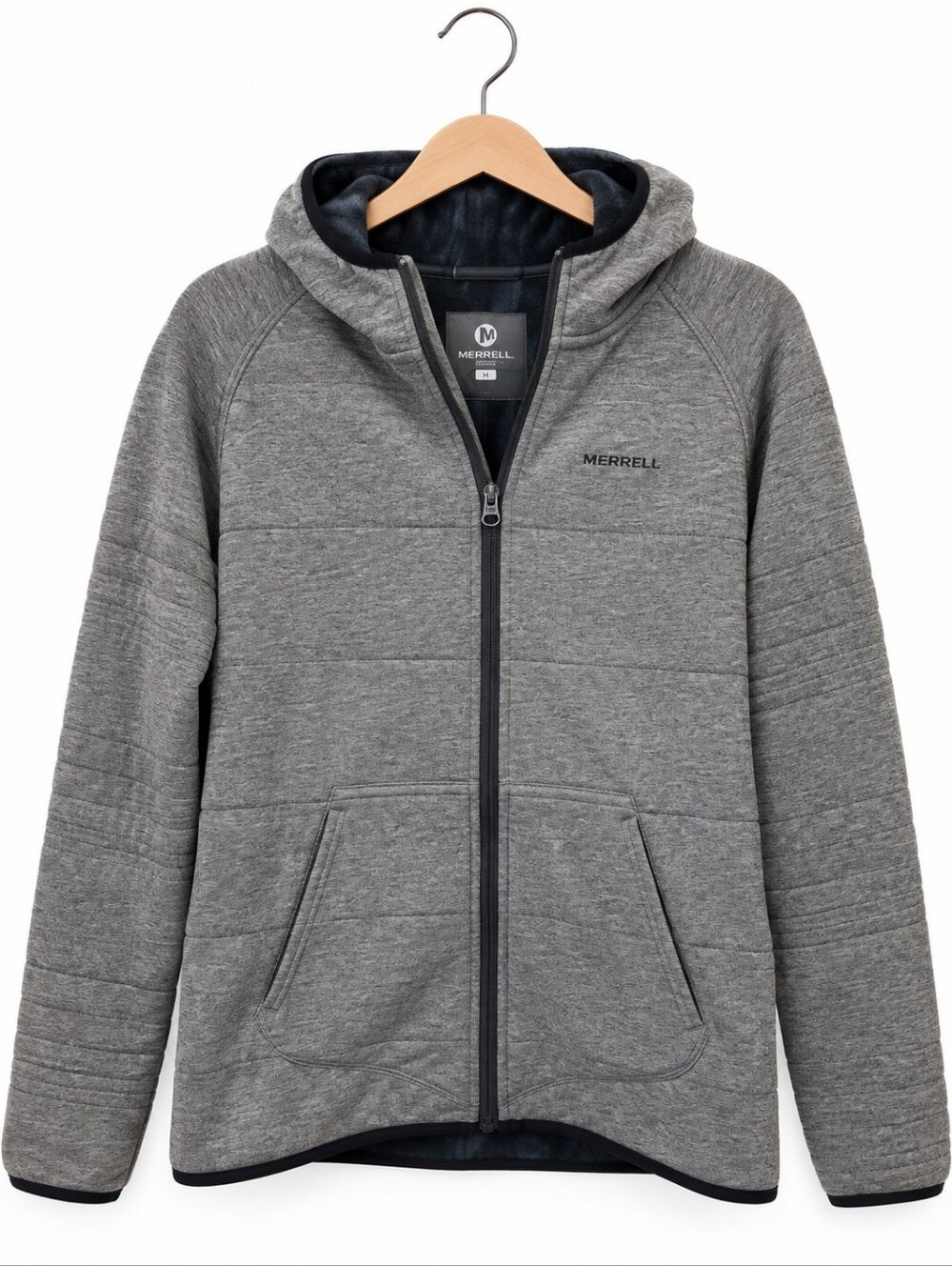 Merrell Womens Full Zip Quilted Hoodie Jacket Gray Large Activewear